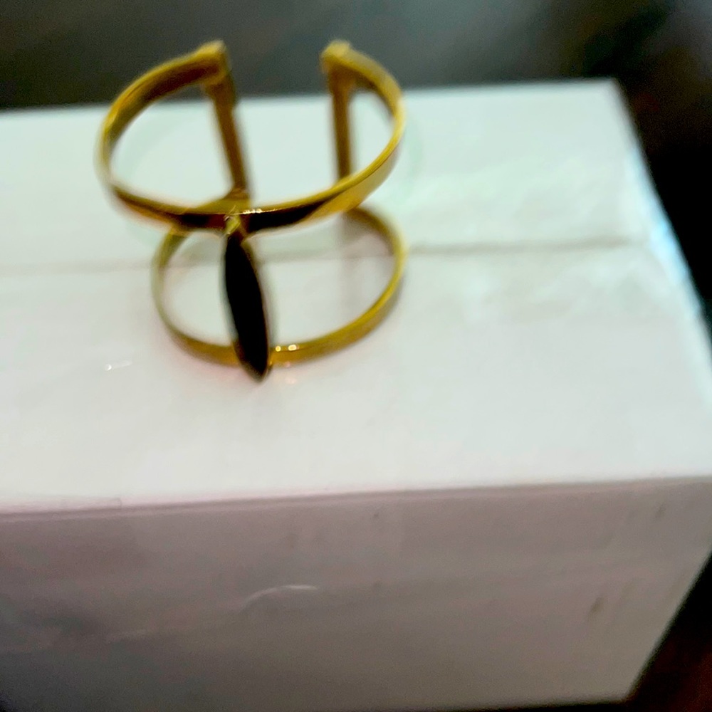 Brass bracelet cuff, with black stone
